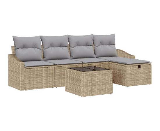 vidaXL Zestaw sof ogrodowych 6-częściowy z poduszkami Beżowy Polirattan Dārza mēbeļu komplekti