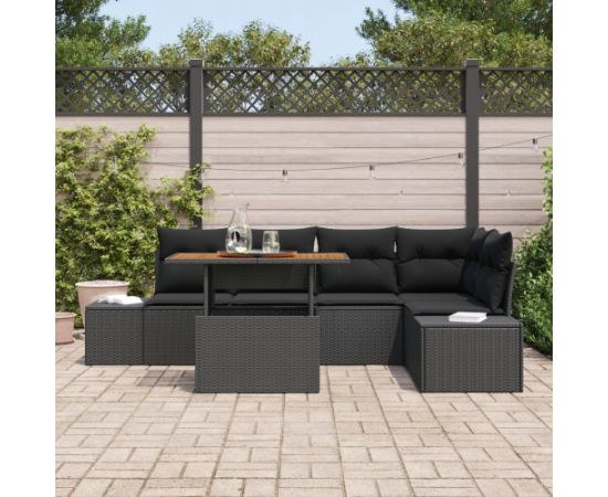 vidaXL 6-osobowy zestaw sof ogrodowych z poduszkami czarny polirattan Dārza mēbeļu komplekti