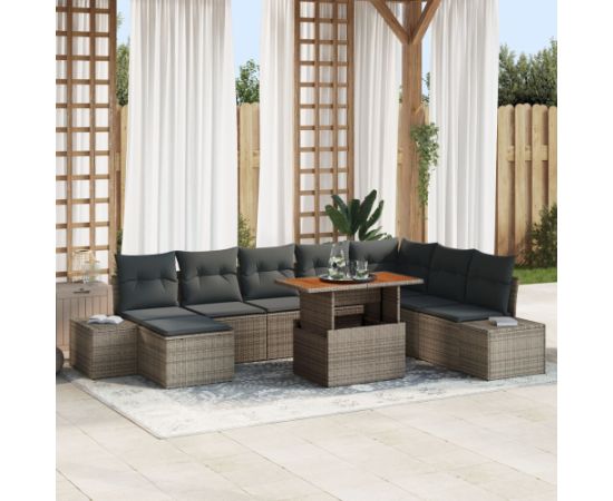 vidaXL 9-elementowy zestaw sof ogrodowych z poduszkami szary polirattan Dārza mēbeļu komplekti