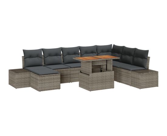 vidaXL 9-elementowy zestaw sof ogrodowych z poduszkami szary polirattan Dārza mēbeļu komplekti