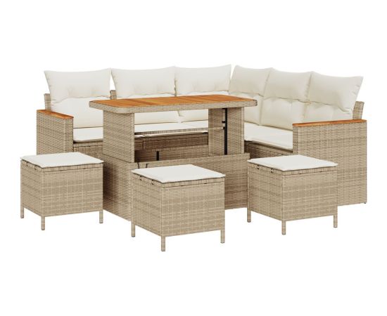 Vidaxl Zestaw 8 elementowy sof ogrodowych z poduszkami Beżowy Polirattan Akacja, Zestaw 3 elementowy do ogrodu z poduszkami Beżowy Polirattan Akacja Dārza mēbeļu komplekti