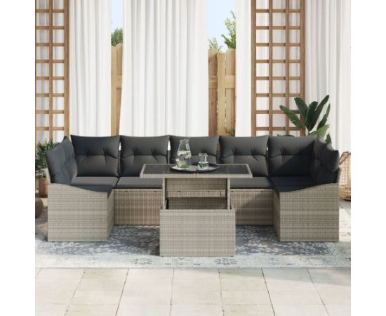 vidaXL 8-elementowy zestaw mebli ogrodowych z poduszkami jasnoszary polirattan Dārza mēbeļu komplekti