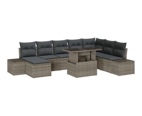 vidaXL Zestaw mebli ogrodowych  z 9 elementami z poduszkami szarym polirattanem Dārza mēbeļu komplekti