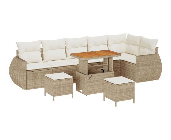 Vidaxl Zestaw 9 Elementów Sof Ogrodowych z Poduszkami Beżowy Poli Rattan Akacja, Zestaw 3 Elementów Sof Ogrodowych z Poduszkami Beżowy Poli Rattan Akacja Dārza mēbeļu komplekti