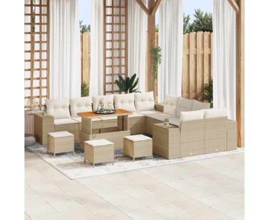 Zestaw sof ogrodowych vidaXL 14 elementów z poduszkami beżowy polirattan akacja, Zestaw do ogrodu vidaXL 4 elementy z poduszkami beżowy polirattan akacja Dārza mēbeļu komplekti