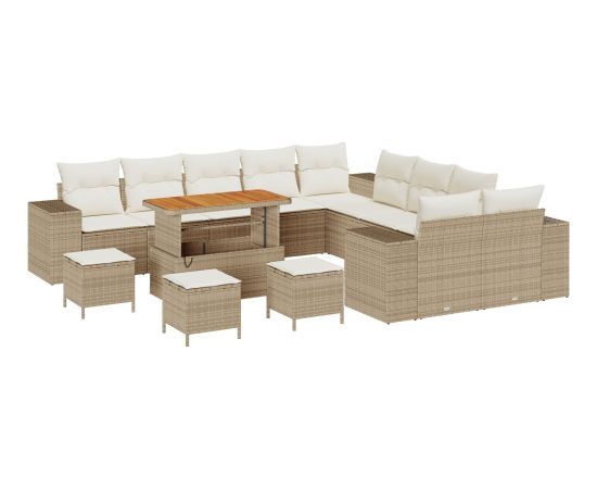 Zestaw sof ogrodowych vidaXL 14 elementów z poduszkami beżowy polirattan akacja, Zestaw do ogrodu vidaXL 4 elementy z poduszkami beżowy polirattan akacja Dārza mēbeļu komplekti