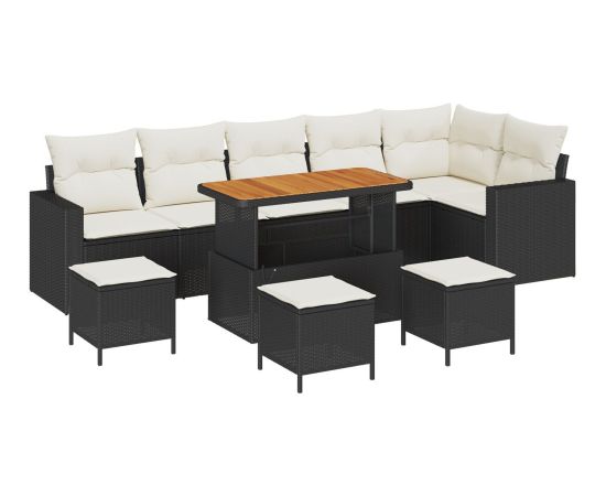 vidaXL Zestaw Sof Ogrodowych 9 Elementów z Poduszkami Czarny Polirattan Akacja, vidaXL Zestaw Sof Ogrodowych 3 Elementy z Poduszkami Czarny Polirattan Akacja Dārza mēbeļu komplekti