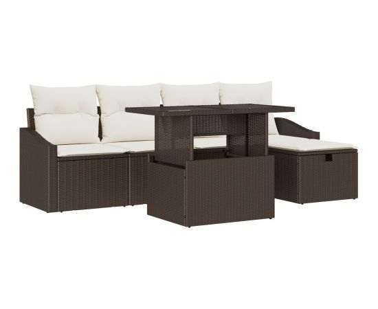 vidaXL Zestaw 6 Elementów Sofy Ogrodowej  z Poduszkami Brązowy Polirattan Dārza mēbeļu komplekti