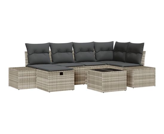 vidaXL Zestaw sof ogrodowych  7 częściowy z poduszkami w jasnoszarym poli rattan Dārza mēbeļu komplekti