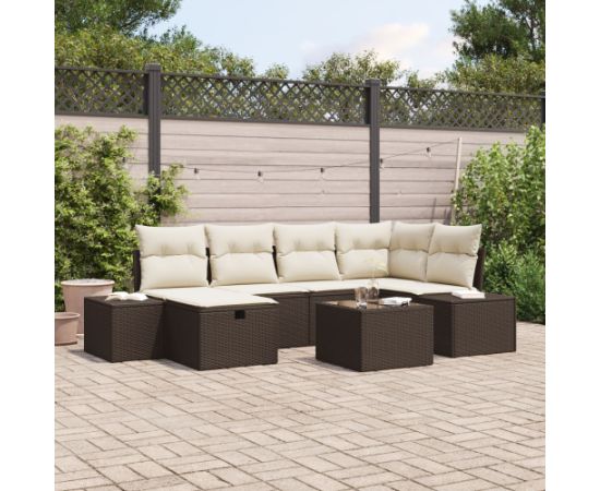 vidaXL Zestaw 7 częściowy sofa ogrodowa z poduszkami brązowy polirattan Dārza mēbeļu komplekti