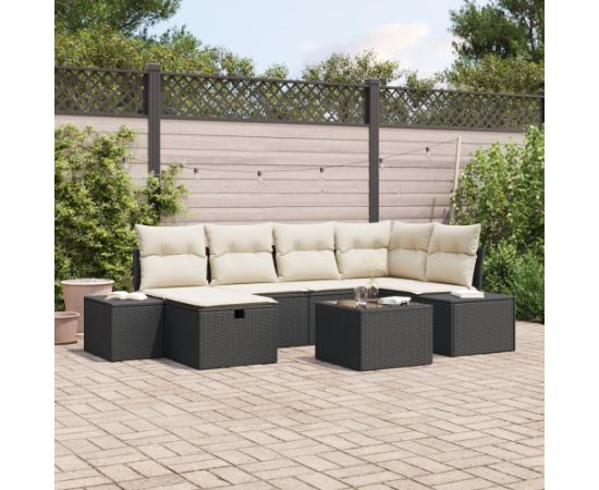 vidaXL 7-częściowy zestaw sof ogrodowych z poduszkami czarny polirattan Dārza mēbeļu komplekti