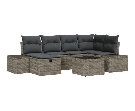 vidaXL Zestaw sof ogrodowych  7-częściowy z poduszkami Szary Polirattan Dārza mēbeļu komplekti