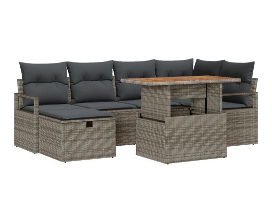 vidaXL 7-elementowy zestaw sof ogrodowych z poduszkami Szary Poly Rattan, vidaXL 2-osobowa sofa ogrodowa z poduszkami Szary Poly Rattan Dārza mēbeļu komplekti