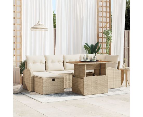 vidaXL 7-częściowy zestaw sof ogrodowych z poduszkami w kolorze beżowym polirattan Dārza mēbeļu komplekti