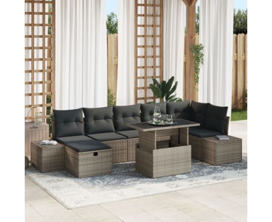 vidaXL 8-częściowy zestaw sof ogrodowych z poduszkami Szary Polirattan Dārza mēbeļu komplekti