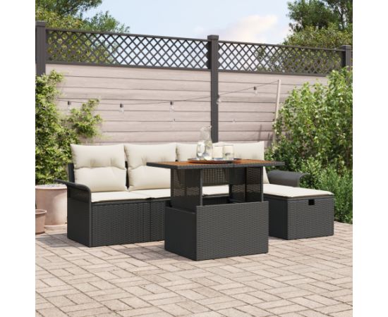 vidaXL Zestaw sof ogrodowych  6 części z poduszkami Czarny Polirattan Dārza mēbeļu komplekti