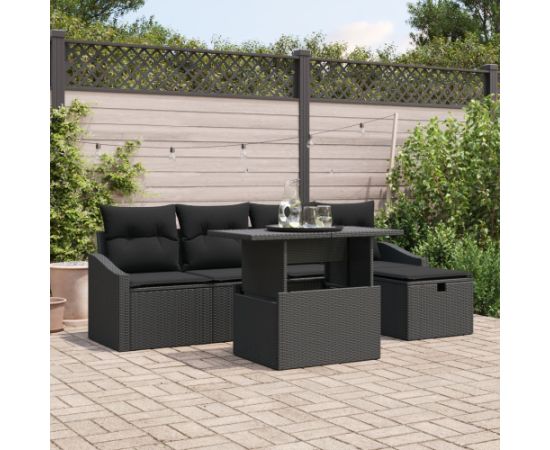 vidaXL 6-częściowy Zestaw Sof Ogrodowych z Poduszkami Czarne Polirattan Dārza mēbeļu komplekti