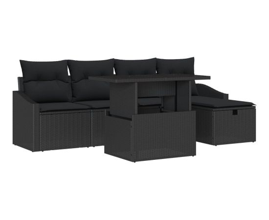 vidaXL 6-częściowy Zestaw Sof Ogrodowych z Poduszkami Czarne Polirattan Dārza mēbeļu komplekti
