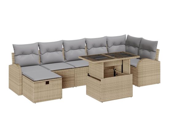 vidaXL 8-częściowy zestaw sof ogrodowych z poduszkami Beżowy Poli Rattan Dārza mēbeļu komplekti