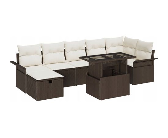 vidaXL Zestaw ogrodowy  z 8 elementami i poduszkami w brązowym polirattanowym Dārza mēbeļu komplekti