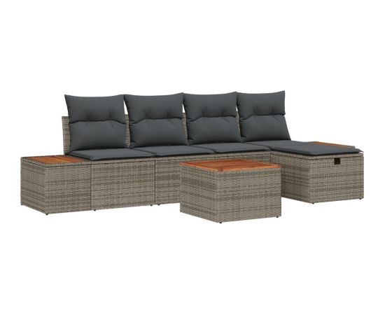 vidaXL Zestaw Sof Ogrodowych 6 Części z Poduszkami Szary Polirattan Dārza mēbeļu komplekti