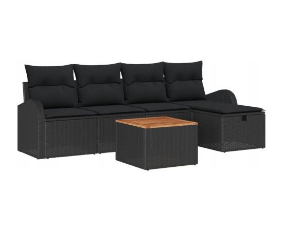 vidaXL Zestaw 6 elementów sof ogrodowych z poduszkami czarny polirattan Dārza mēbeļu komplekti