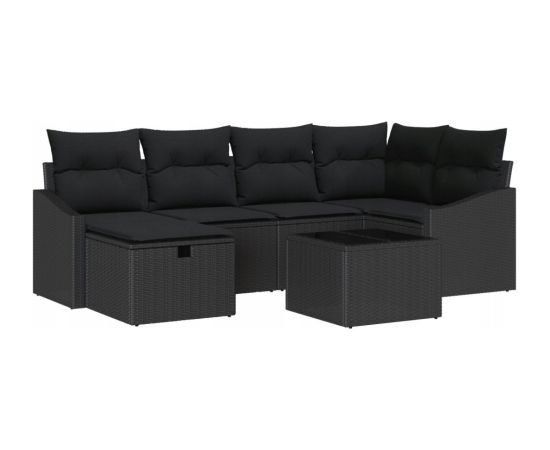 vidaXL Zestaw Sofy Ogrodowej  7 elementowy z poduszkami Czarny Polirattan Dārza mēbeļu komplekti