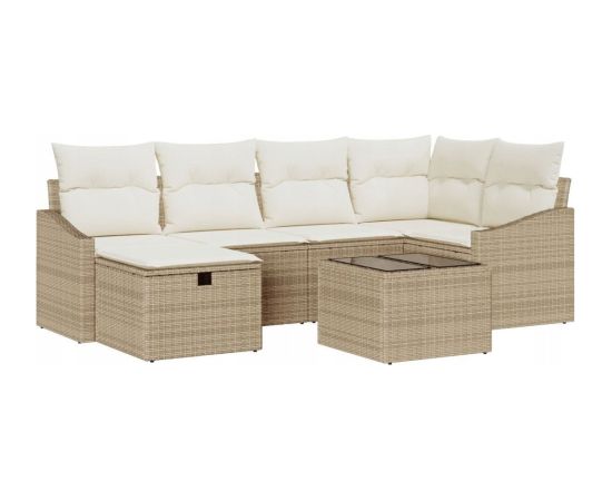 vidaXL Zestaw 7 elementów mebli ogrodowych z poduszkami beżowy polirattan Dārza mēbeļu komplekti