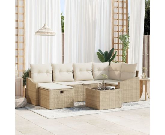 vidaXL Zestaw 7 elementów mebli ogrodowych z poduszkami beżowy polirattan Dārza mēbeļu komplekti