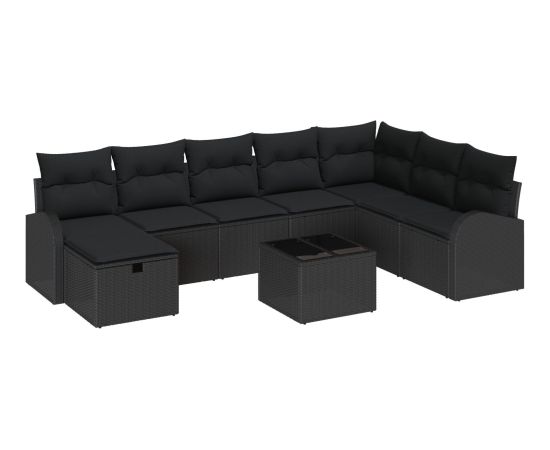 vidaXL 9-częściowy zestaw sofy ogrodowej z poduszkami w czarnym polirattanie Dārza mēbeļu komplekti