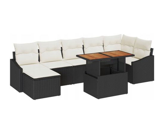 vidaXL Zestaw sof ogrodowych  8-częściowy z poduszkami Czarny Polirattan Dārza mēbeļu komplekti