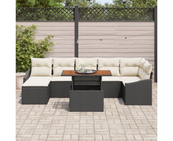 vidaXL Zestaw sof ogrodowych  8-częściowy z poduszkami Czarny Polirattan Dārza mēbeļu komplekti