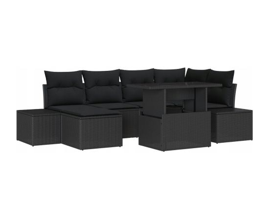 vidaXL 7-częściowy zestaw sof ogrodowych z poduszkami Czarny Polirattan Dārza mēbeļu komplekti
