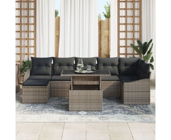 vidaXL Zestaw sof ogrodowych 8-elementowy z poduszkami Szary Poli Rattan Dārza mēbeļu komplekti