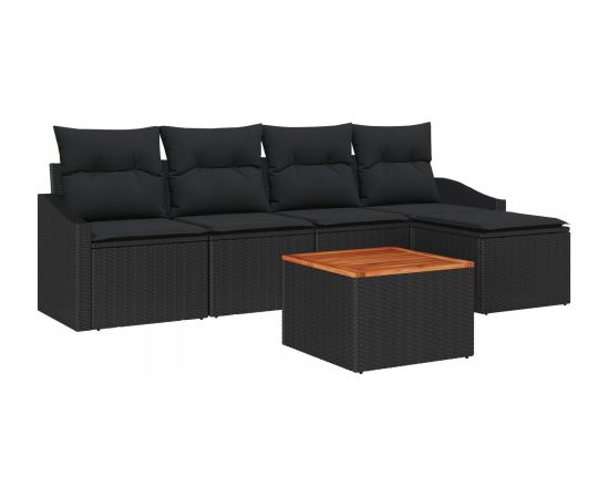 vidaXL Czarny Zestaw Sof Ogrodowych  z Poduszkami Rattan Akacjowy, 6 Części Dārza mēbeļu komplekti
