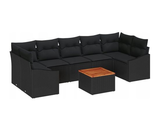 vidaXL 8-częściowy zestaw sof ogrodowych z poduszkami czarny polirattan akacja Dārza mēbeļu komplekti