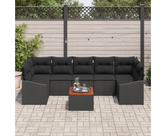 vidaXL 8-częściowy zestaw sof ogrodowych z poduszkami czarny polirattan akacja Dārza mēbeļu komplekti