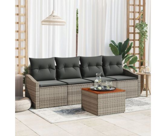 vidaXL 5-częściowy zestaw sof ogrodowych  z poduszkami szary polirattan akacja Dārza mēbeļu komplekti