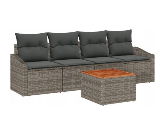 vidaXL 5-częściowy zestaw sof ogrodowych  z poduszkami szary polirattan akacja Dārza mēbeļu komplekti