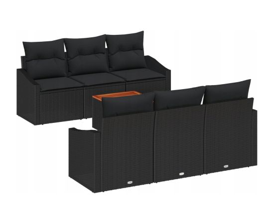 vidaXL 7-częściowy zestaw sof ogrodowych  z poduszkami Czarny Polirattan Akacja Dārza mēbeļu komplekti