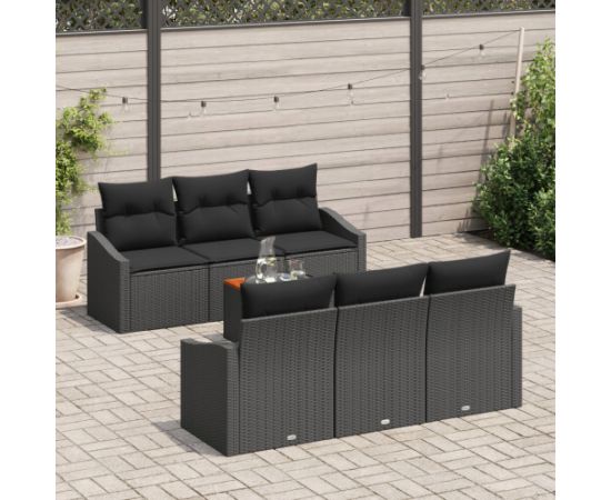 vidaXL 7-częściowy zestaw sof ogrodowych  z poduszkami Czarny Polirattan Akacja Dārza mēbeļu komplekti