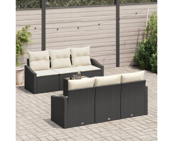 vidaXL 7-elementowy zestaw sof ogrodowych z poduszkami, czarny polirattan Dārza mēbeļu komplekti