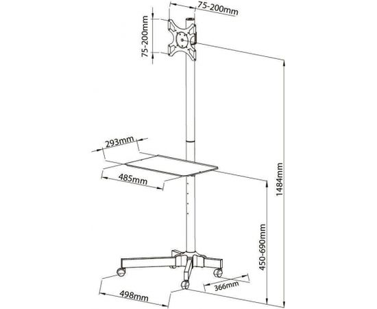 Techly Mobile stand for TV LCD/LED/Plasma 19''-37'' 20kg VESA tilting with shelf