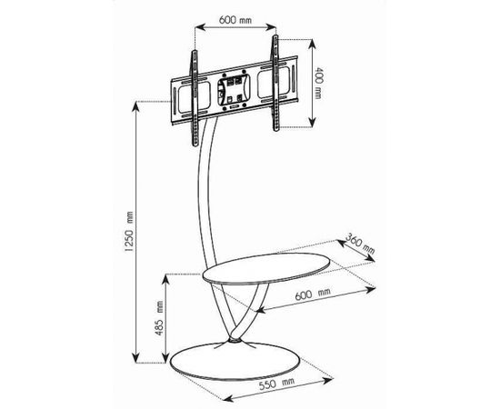 Techly Floor stand for TV LCD/LED/Plasma 32''-70'' 68kg VESA adjustable w/ shelf