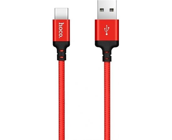 Hoco X14 Premium Прочный Тканевый Универсальный Type-C на USB 1m Кабель Данных и Быстрого Заряда Красный