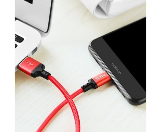 Hoco X14 Premium Izturīgs Auduma Universāls Type-C uz USB Datu & Ātras 2.4A Uzlādes Kabelis 1m Sarkans