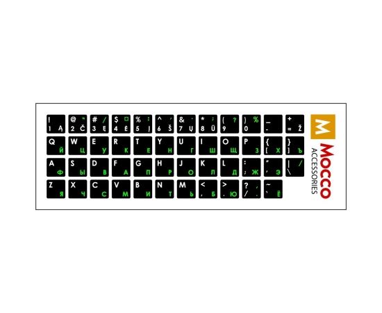 Mocco Наклейки для Клавиатуры LT / ENG / RU / С Водостойким Ламинатом Белые / Зеленые