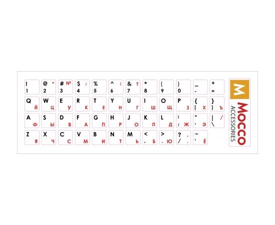 Mocco Наклейки для Клавиатуры ENG / RU С Водостойким Ламинатом Черные / Красные (Белый фон)