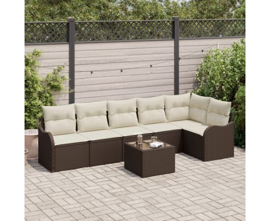 Zestaw sof ogrodowych vidaXL 6 elementów z poduszkami szary polirattan, Zestaw sof ogrodowych vidaXL 2-osobowych z schowkiem i poduszkami brązowy polirattan Dārza mēbeļu komplekti