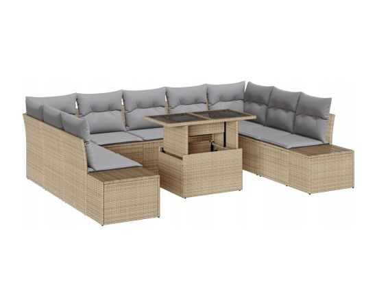 vidaXL Zestaw mebli ogrodowych  10 elementów z poduszkami Beżowy Poli Rattan Dārza mēbeļu komplekti